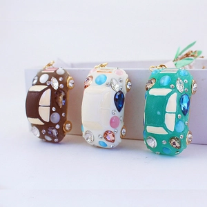 Rhinestone Cute Toy Car Keychain Zinc Alloy Enamel Sparkling Gemstone Bag Charm Pendant For Women Girls Gift
