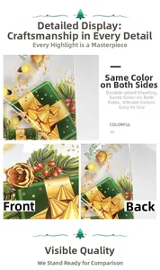 Detail of Christmas gift bag showing double-sided printing and golden bow design