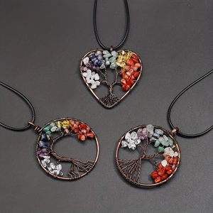 Tree Of Life Pendant Necklace Handmade Wire Wrapped Natural Gemstone Chips Healing Crystal Chakra Balance Jewelry For Women Men