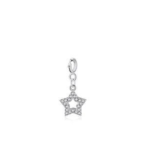 925 sterling silver star pendant charm with clear zircon micro-paving and hollow center