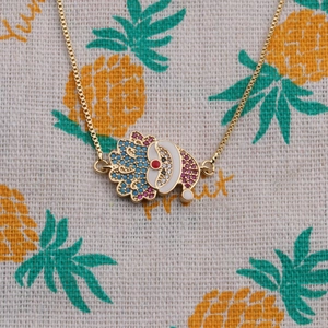 Gold-plated Santa Claus necklace with colorful zircons for festive Christmas style