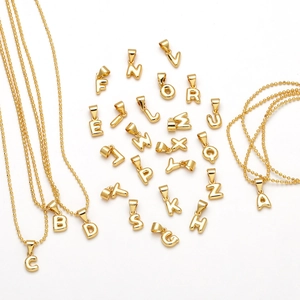 Polished 18k gold plated 26 alphabet initial pendant necklace with elegant bead chain