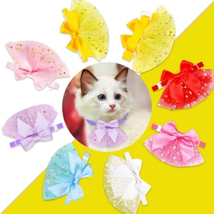 Detailed set of adjustable pet lace sequin bow collars in eight vibrant macaron colors