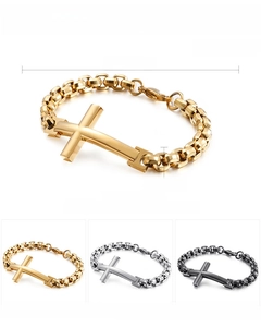 Detailed technical diagram of 316L stainless steel cross bracelet with dimensions and specs