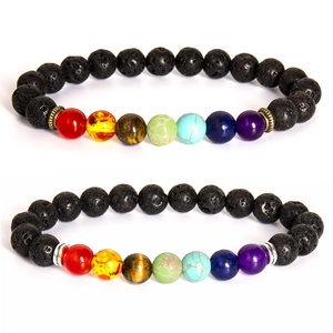 Natural Lava Stone Beaded Bracelet Seven Chakra Energy Healing Yoga Meditation Jewelry Fashion For Men And Women