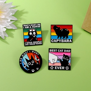 Funny Cartoon Black Cat Capybara Enamel Pin Brooches Alloy Metal Badge Gothic Dark Style Clothes Bag Decor Accessories
