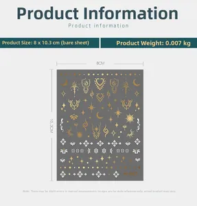 Detail view of M-067 nail art stickers with gold and white sun, moon and star patterns
