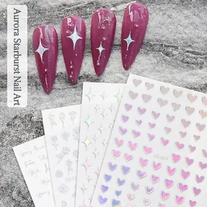 Holographic Laser Nail Art Stickers Aurora Heart Star Rose Alphabet Pattern Self Adhesive Dreamy Manicure Decals For Women