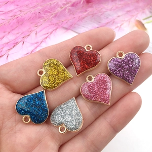 Pendentifs cœur pailletés en six couleurs pour création de bijoux DIY et colliers