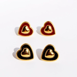 Vintage Enamel Heart Stud Earrings With 925 Sterling Silver Earring Post Copper Drip Oil Heart Earrings Jewelry For Women