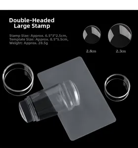 Dual-ended 2.8cm clear silicone nail stamper with scraper tool for precise French manicure