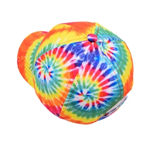 Colorful spiral tie-dye baseball cap with 6-panel canvas structure and adjustable peak