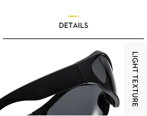 Close-up of wide temples on vintage black glossy sunglasses with lightweight texture