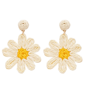 Handmade woven daisy flower earrings with white petals and yellow centers for women