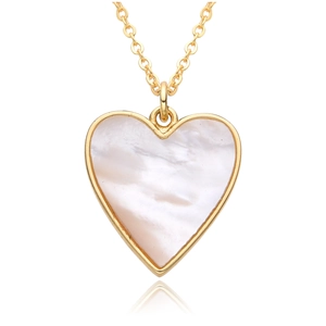 Elegant 18K gold plated heart necklace with white mother of pearl inlay on white background