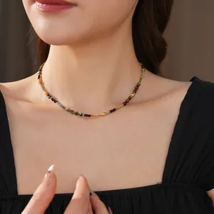 Bohemian beaded necklace with turquoise and red stones for women in vintage ethnic style