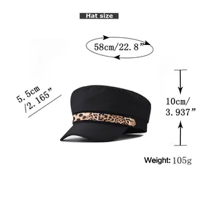 Size chart showing 58cm circumference and 5.5cm brim for the leopard print chain hat
