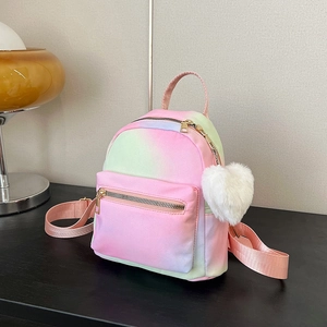 Mini gradient pink and green backpack with heart plush charm and gold zippers