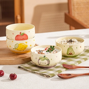 Cute Cartoon Fruit Ceramic Bowl Underglaze Modern Heat Resistant Microwave Oven Safe Tableware Dessert Rice Bowl