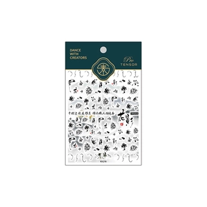 5D Japanese style thin nail art stickers featuring black ink calligraphy and floral motifs