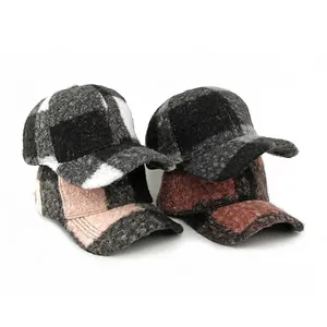 Herfst winter dikke geruite wollen baseballcaps voor dames en heren zonbescherming