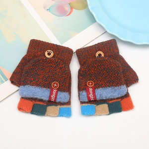 Gestreifte Strickhandschuhe für Kinder mit Klappfunktion in warmen herbstlichen Farben