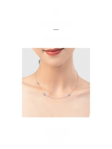 Detailed view of S925 sterling silver evil eye necklace worn on female model neck