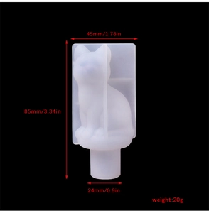 Cat-shaped silicone mold dimensions: 85mm height, 45mm width, 24mm base, 20g weight