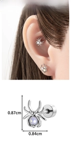 Detailed view of spider cartilage stud earring with pearl stone and size dimensions