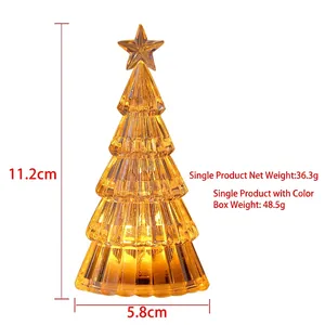Mini glowing golden crystal Christmas tree night light with star topper, 11.2cm height