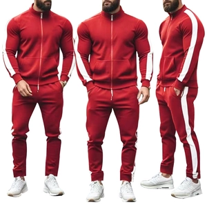 Men Tracksuit Polyester Cotton Blend Stand Collar Full Zip Jacket And Jogger Pants Casual Sporty Urban Fashion