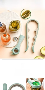 Macro detail of mint green 4-in-1 multifunctional non-slip can and bottle opener set