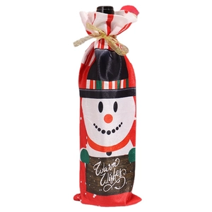 Christmas snowman wine bottle cover with Warm Wishes print and gold ribbon closure