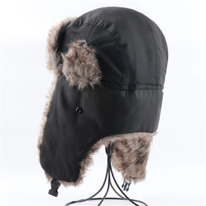 Close-up of waterproof bomber hat featuring warm faux fur lining and adjustable chin buckle