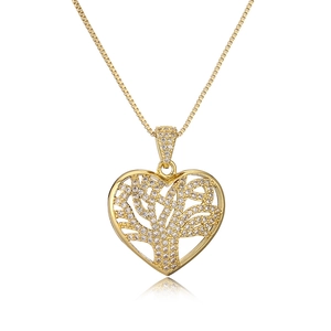 Collana placcata oro con ciondolo cuore albero della vita e zirconi su catena veneziana