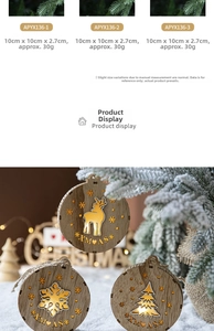 Close-up of wooden LED Christmas ornament featuring elk and snowflake hollow carvings
