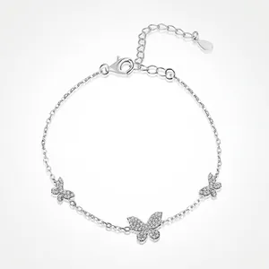 Elegant Butterfly Charm Bracelet 925 Sterling Silver Pavé Cubic Zirconia Adjustable Link Jewelry For Women Girls