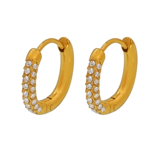 14mm gold-plated stainless steel hoop earrings with brilliant zircon stone inlay