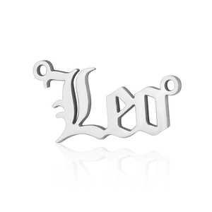 Polished silver stainless steel Leo zodiac charm pendant with gothic font style