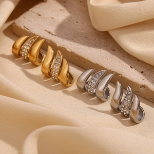 18K gold plated stainless steel hook earrings with micro-inlaid zircon in gold and silver