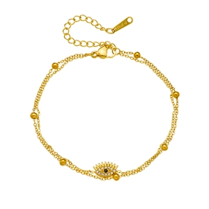 Elegant gold-plated stainless steel double-layer bracelet with evil eye and heart charm