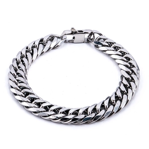 Polished silver stainless steel Cuban link bracelet for men with secure lobster clasp