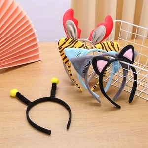 Assorted plush animal ear headbands including tiger and cat styles for children
