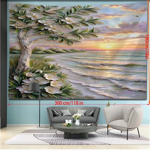 Tapiz de pared 3D flores playa y amanecer para decoración de salón moderno