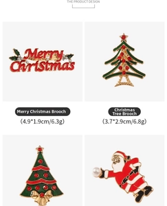 Detail showing various Christmas brooch designs with size measurements and alloy materials