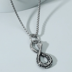 Retro Snake Pendant Necklace Alloy Silver Infinity Symbol Ouroboros Design Street Hip Hop Punk Style Jewelry For Men Women