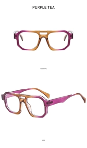 Detail view of double bridge pilot sunglasses with purple tea gradient frames in macro