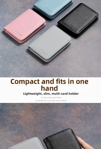 Detailed view of slim lychee leather card holders in multiple colors with multi-card slots