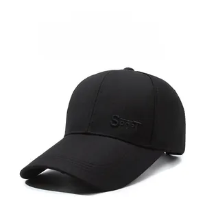 Macro detail of black baseball cap featuring 3D Sport embroidery and curved brim