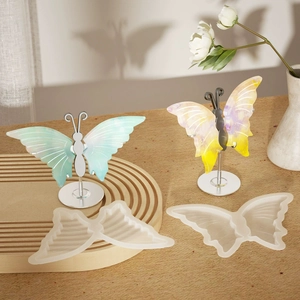 Butterfly resin silicone mold set with colorful butterfly pendants and metal display stand